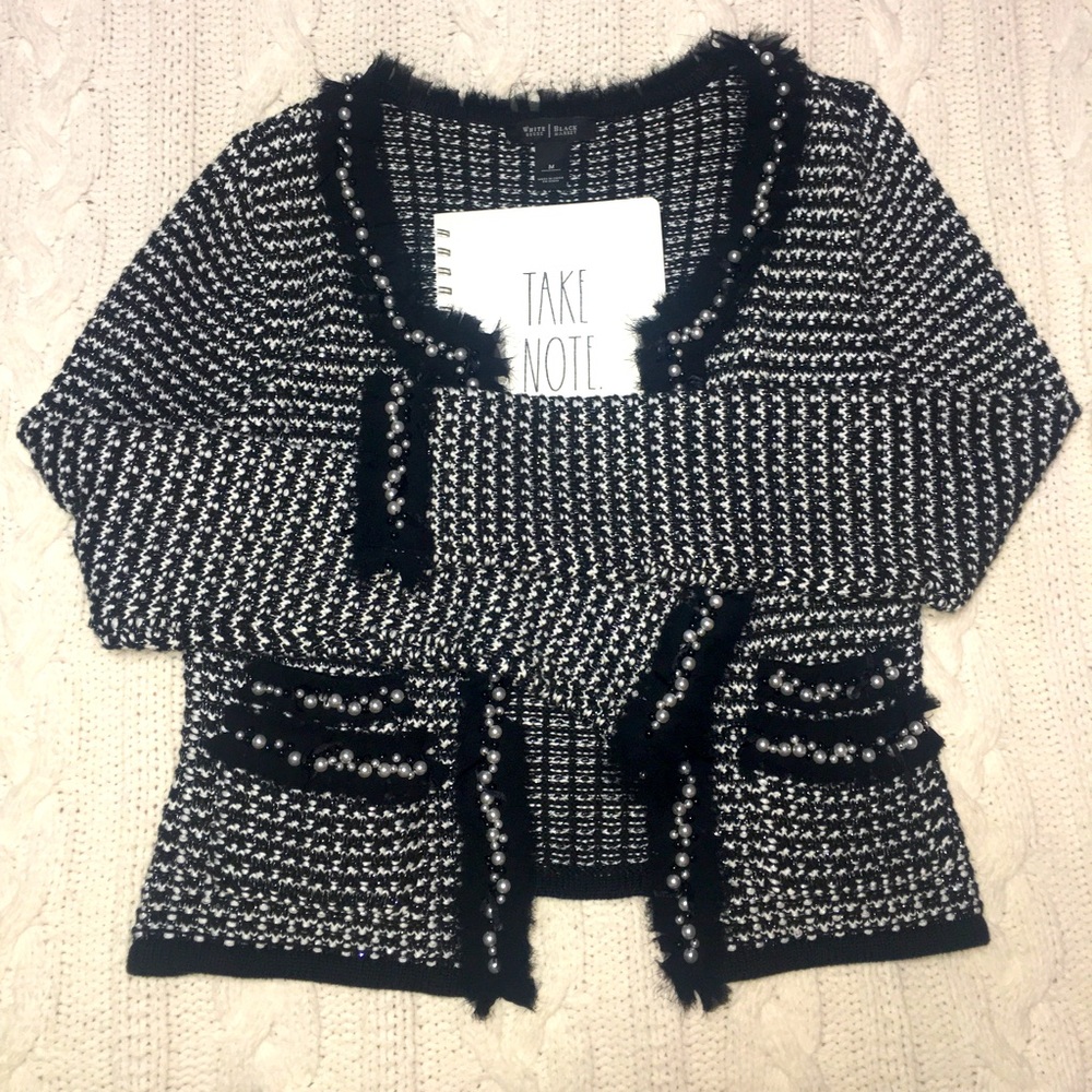 White House Black Sweater Pearl Jacket